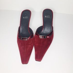 Stuart Weitzman Red Suede Kitten Heel Mule Slide